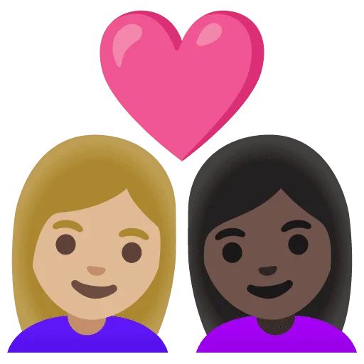 👩🏼‍❤️‍👩🏿 Pasangan dengan Hati Wanita dengan Wanita Warna Kulit Cerah Sedang dengan Warna Kulit Gelap Google