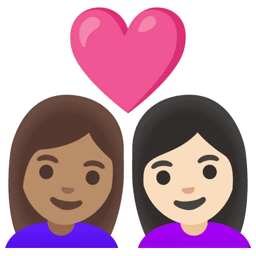 👩🏽‍❤️‍👩🏻 Pasangan dengan Hati Wanita dengan Wanita Warna Kulit Sedang dengan Warna Kulit Cerah Google
