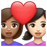 👩🏽‍❤️‍👩🏻 Pasangan dengan Hati Wanita dengan Wanita Warna Kulit Sedang dengan Warna Kulit Cerah WhatsApp