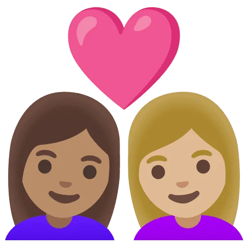 👩🏽‍❤️‍👩🏼 Pasangan dengan Hati Wanita dengan Wanita Warna Kulit Sedang dengan Warna Kulit Cerah Sedang Google