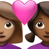 👩🏽‍❤️‍👩🏾 Pasangan dengan Hati Wanita dengan Wanita Warna Kulit Sedang dengan Warna Kulit Gelap Sedang Apple
