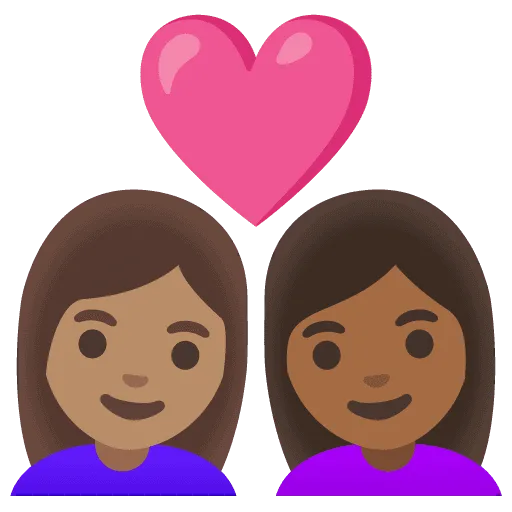 👩🏽‍❤️‍👩🏾 Pasangan dengan Hati Wanita dengan Wanita Warna Kulit Sedang dengan Warna Kulit Gelap Sedang Google