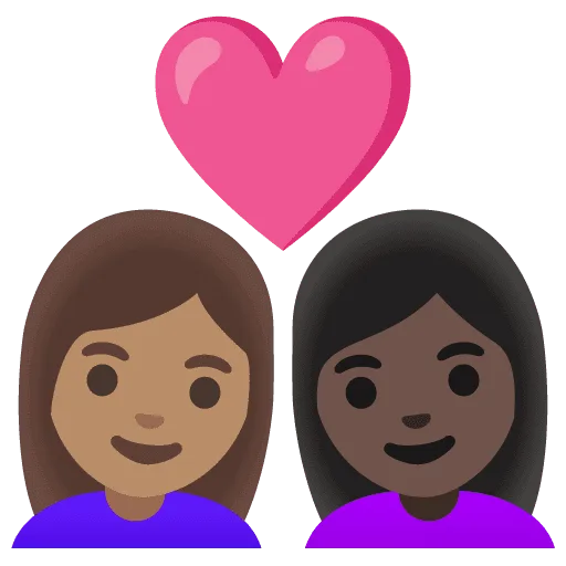 👩🏽‍❤️‍👩🏿 Pasangan dengan Hati Wanita dengan Wanita Warna Kulit Sedang dengan Warna Kulit Gelap Google