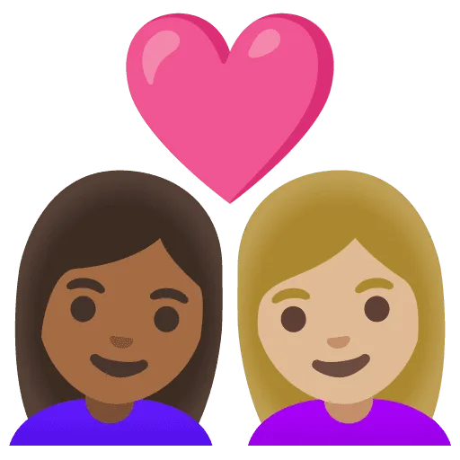 👩🏾‍❤️‍👩🏼 Pasangan dengan Hati Wanita dengan Wanita Kulit Gelap Sedang dengan Kulit Cerah Sedang Google