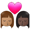 👩🏽‍❤️‍💋‍👩🏿 Berciuman Wanita dengan Wanita Warna Kulit Sedang dengan Warna Kulit Gelap Samsung