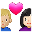 👩🏻‍❤️‍👨🏼 Pasangan dengan Hati Wanita dengan Pria Warna Kulit Cerah dengan Warna Kulit Cerah Sedang Samsung